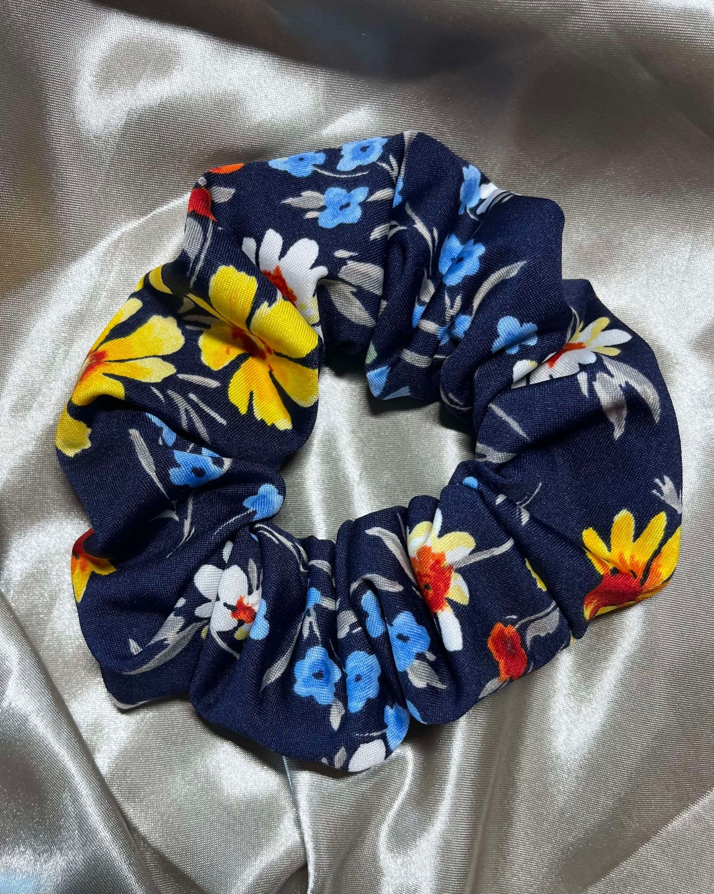 Navy Floral Scrunchie